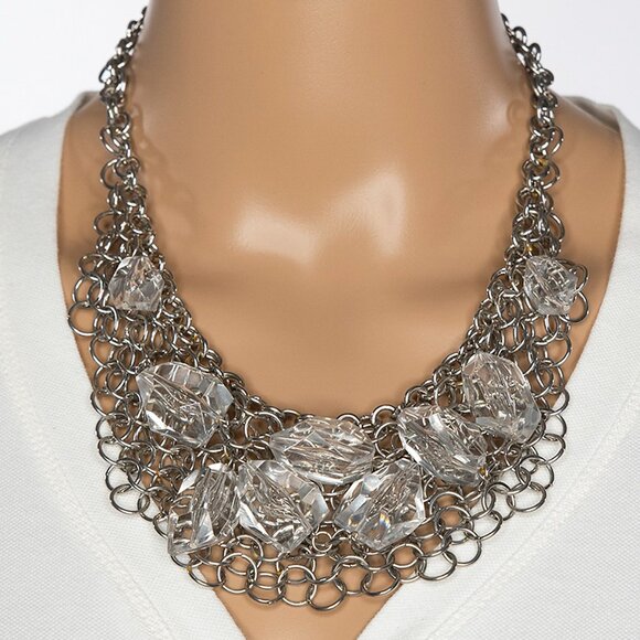 Chains Metal Circles And Clear Large Beads Cosplay Medieval Chainmail‎ Necklace - Picture 1 of 11